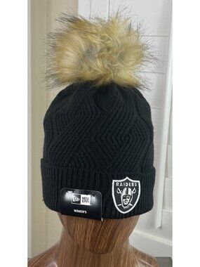 New Era NFL Las Vegas Raiders Women's Cuffed Pom Winter Knit Hat/Cap, New w/Tags